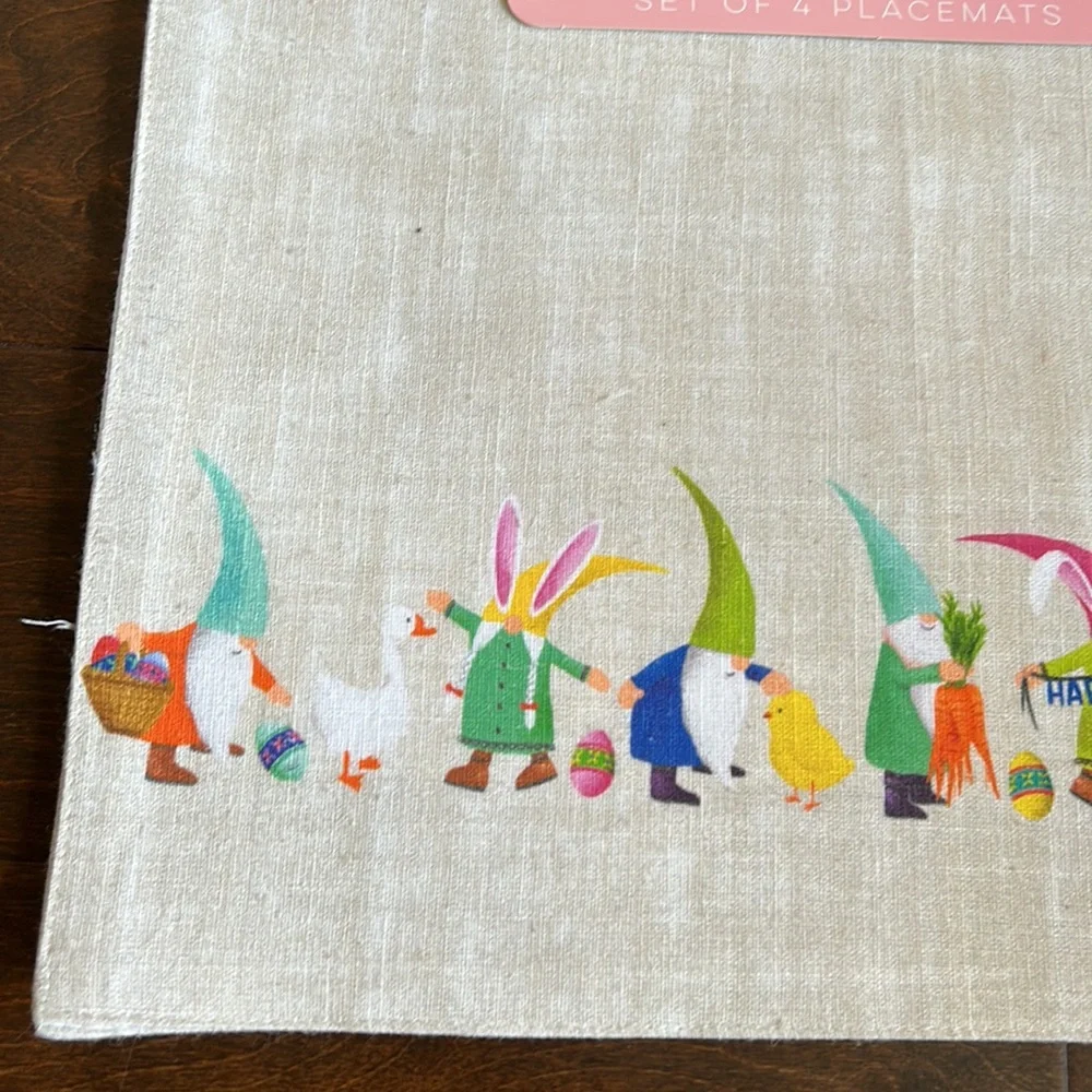 Novogratz Set Of 4 Happy Easter Gnome Placemats Chicken Duck Cotton